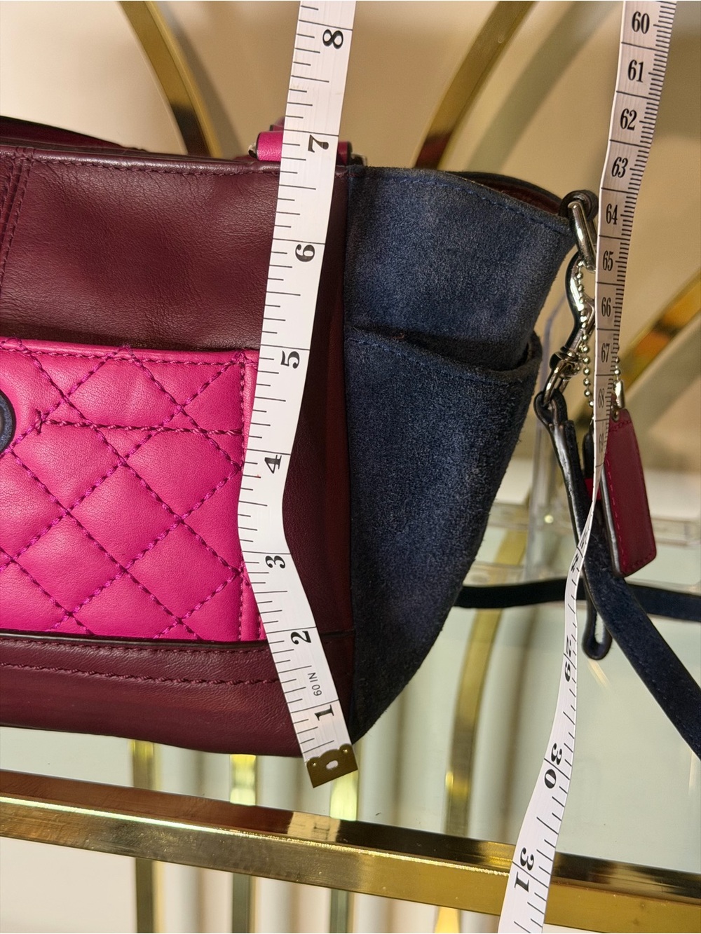 Coach Two-Tone Fuchsia, Burgundy and Navy Leather Shoulder Bag - Picture 16 of 16